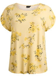 T-shirt med blomsterprint, Gul