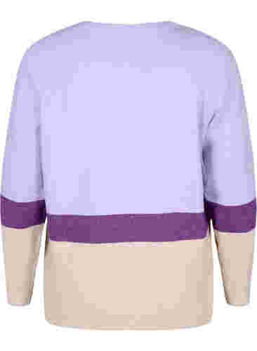Stribet strikbluse med rund hals, Lavender Comb, Packshot image number 1