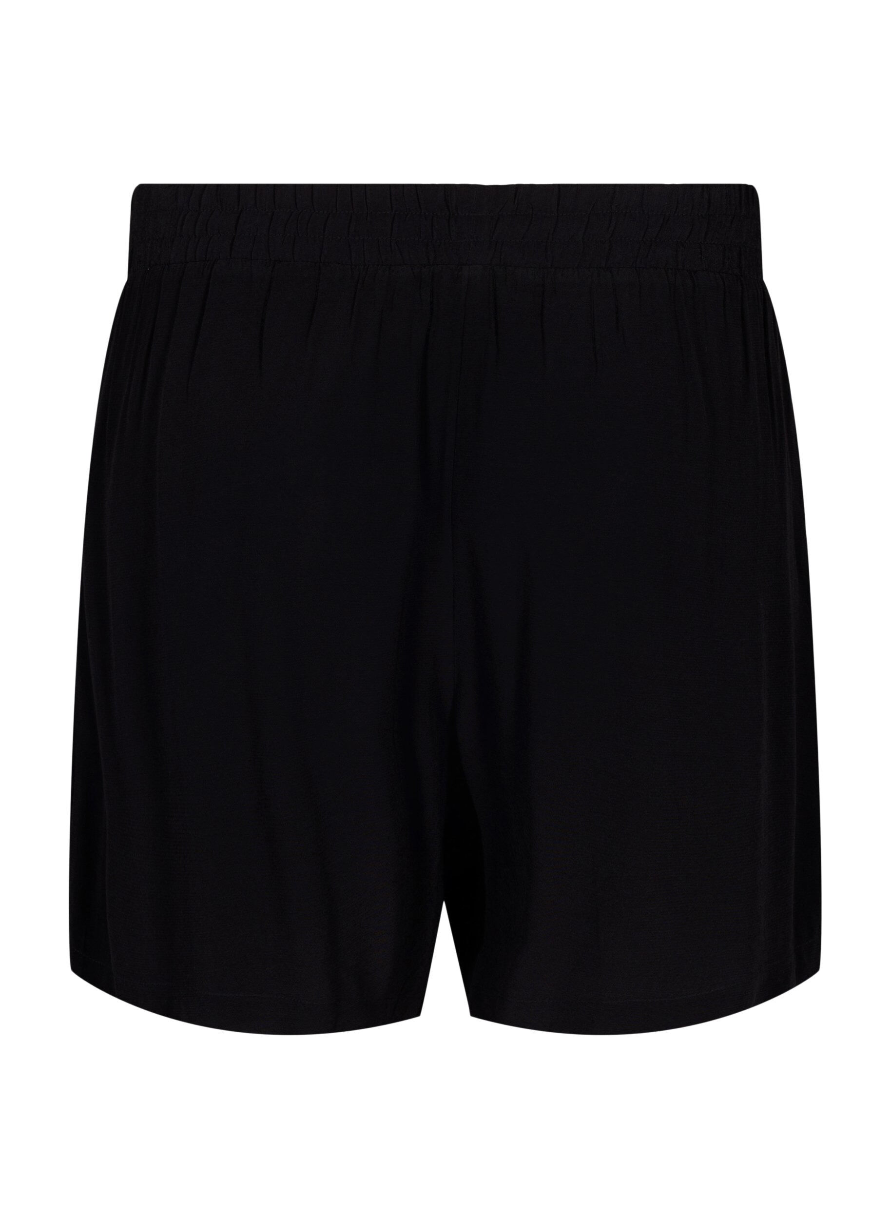 Zizzi L&oslash;stsiddende shorts i viskose, Black, Packshot image number 1