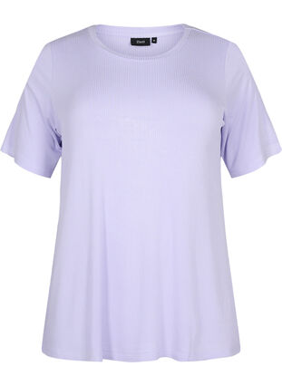 T-shirt i viskose med ribstruktur, Lavender, Packshot image number 0