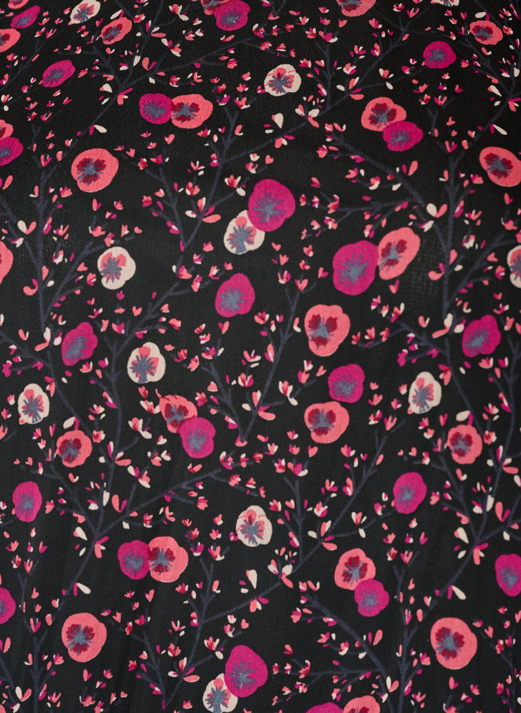 ZizziBlomstret chiffonbluse med transparente &aelig;rmer, Sort, Packshot image number 2