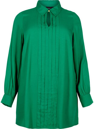 Langærmet viskose bluse med skjortekrave, Jolly Green, Packshot image number 0