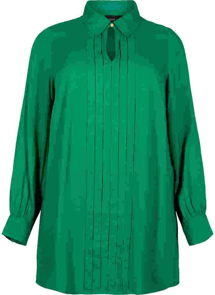 Langærmet viskose bluse med skjortekrave, Jolly Green, Packshot image number 0