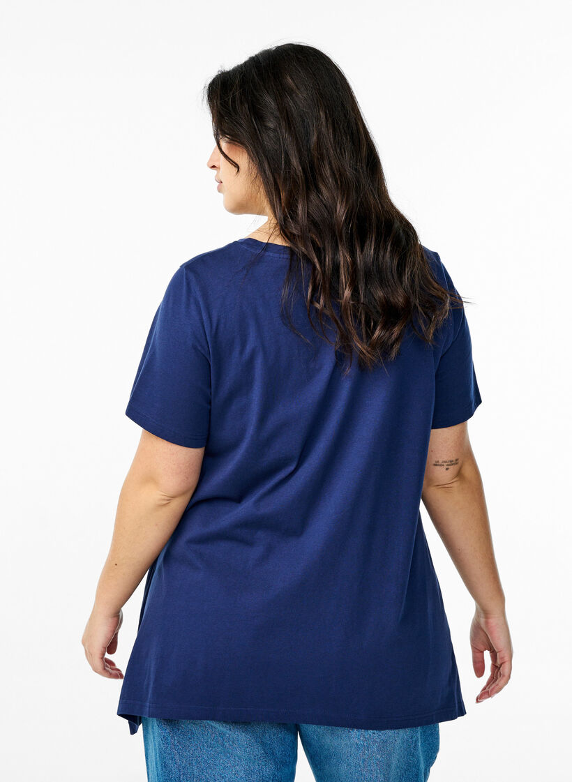 T-shirt med rund hals og A-facon, Bl&aring;, Model image number 2