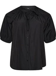 Skjortebluse med knaplukning og bindeb&aring;nd, Sort