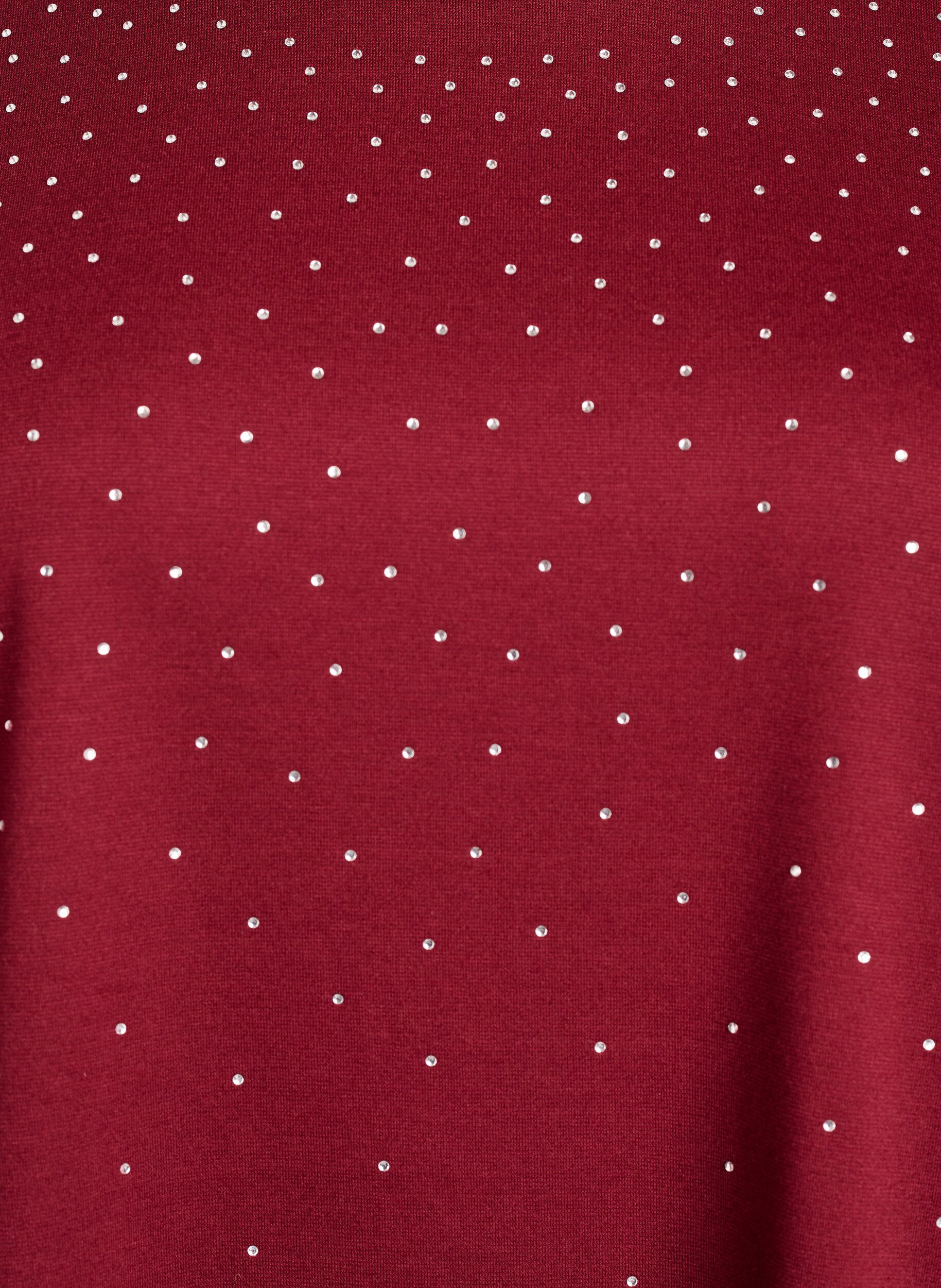 ZizziT-shirt med rhinsten og rund hals, M&oslash;rk Bordeaux, Packshot image number 2
