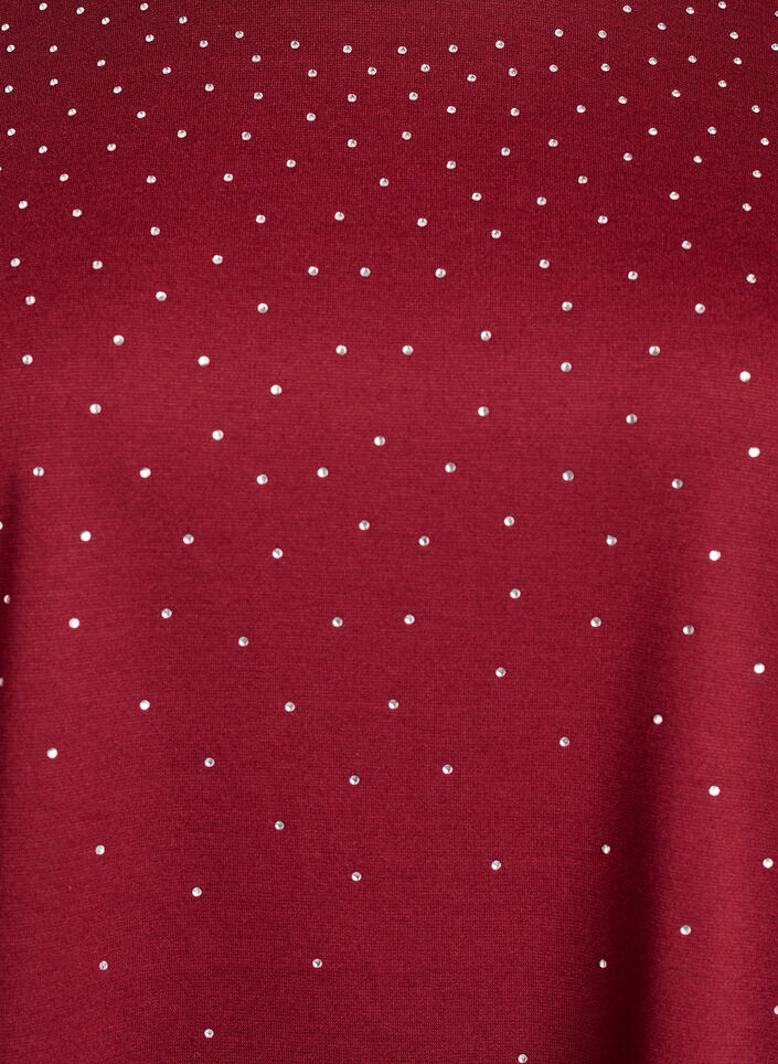 T-shirt med rhinsten og rund hals, M&oslash;rk Bordeaux, Packshot image number 2