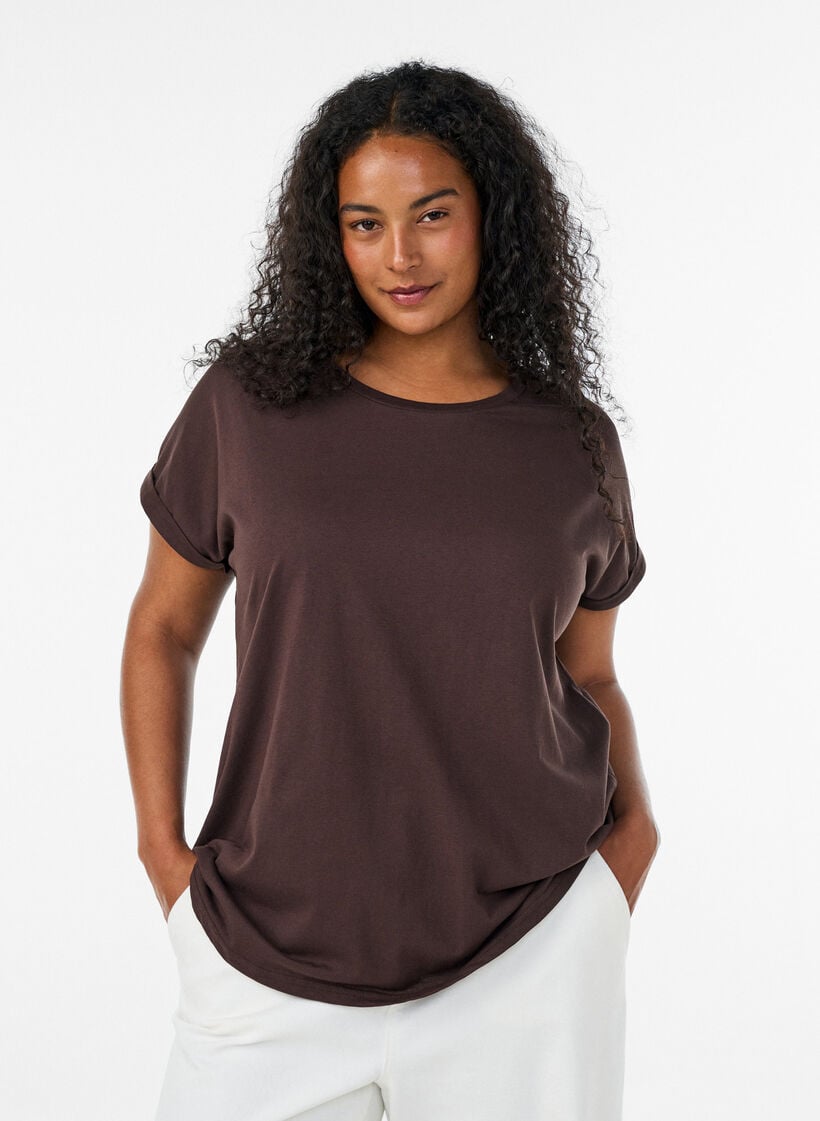 Kort&aelig;rmet t-shirt i bomuldsblanding, Brun, Model image number 0