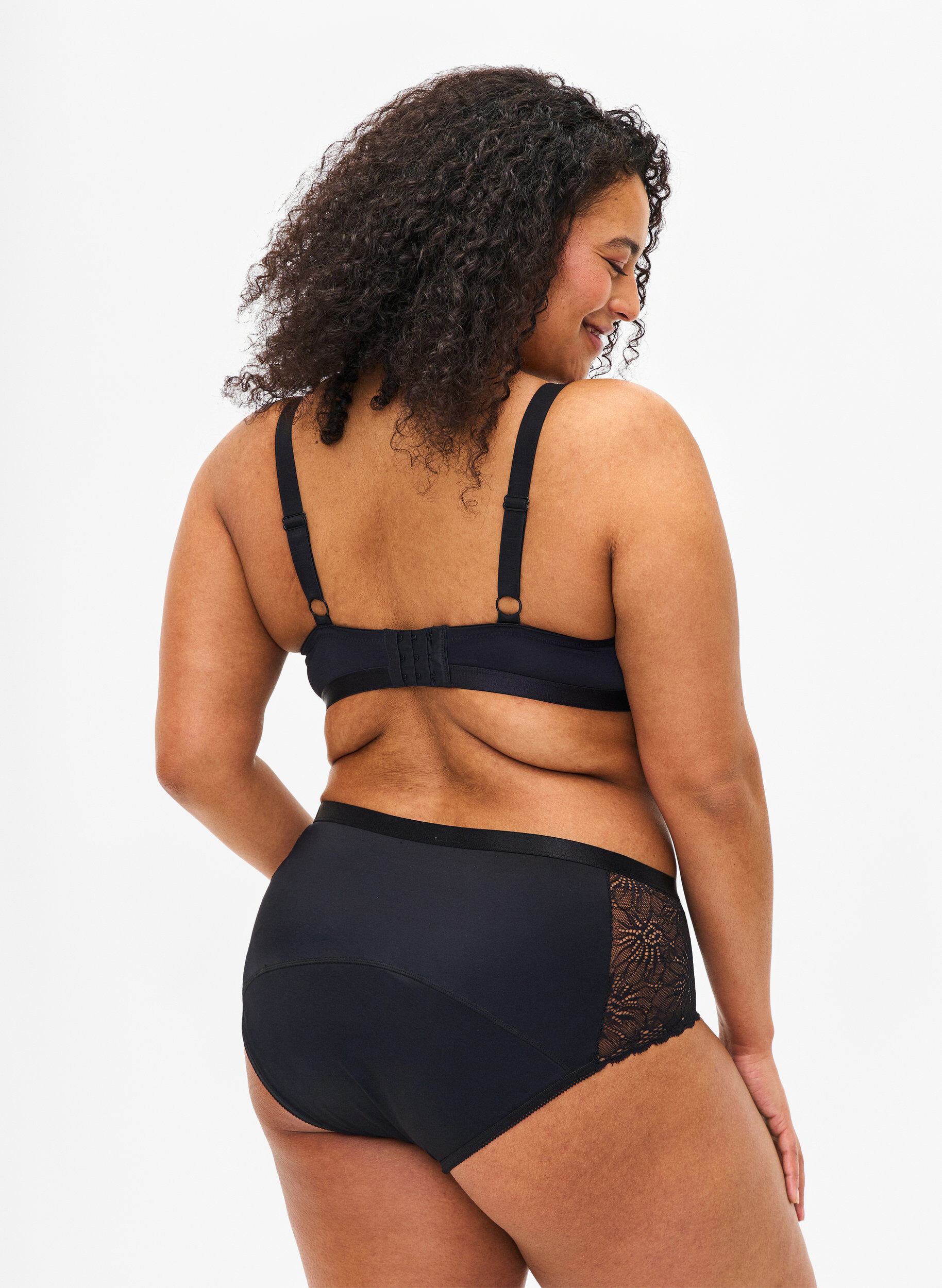 Zizzi Menstruationstrusser med blonder og regul&aelig;r talje, Black, Model image number 1