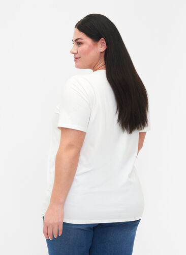 T-shirt med v-udskæring og krydsdetalje, Warm Off-white, Model image number 1