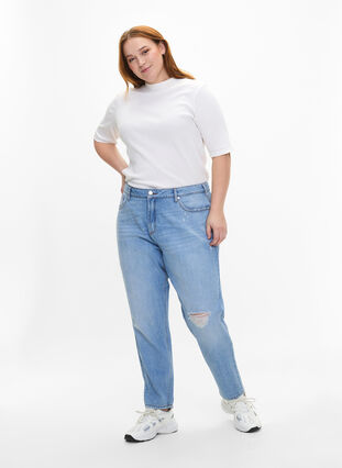 Mille mom fit jeans med sliddetaljer, Light Blue, Model image number 0