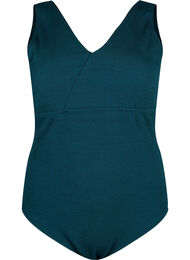 Badedragt med crepestruktur og wrapeffekt, Dark Sea