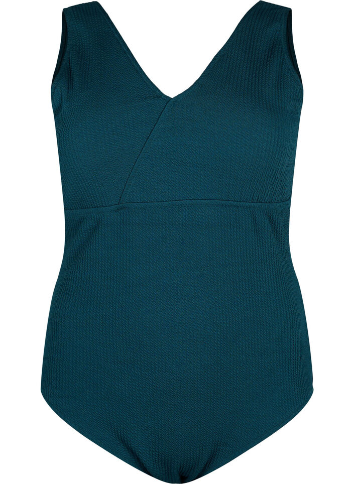 Badedragt med crepestruktur og wrapeffekt, Dark Sea, Packshot image number 0