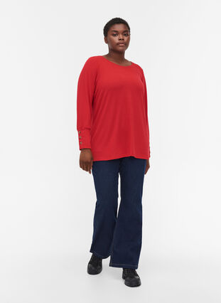 Langærmet bluse med knappedetaljer, Tango Red, Model image number 2