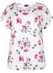 Blomstret viskosebluse med korte ærmer, White Pink AOP, Packshot image number 0