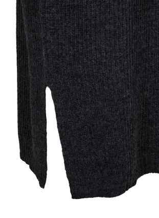 Lang oversize strikkjole med slids, Dark Grey Melange, Packshot image number 3