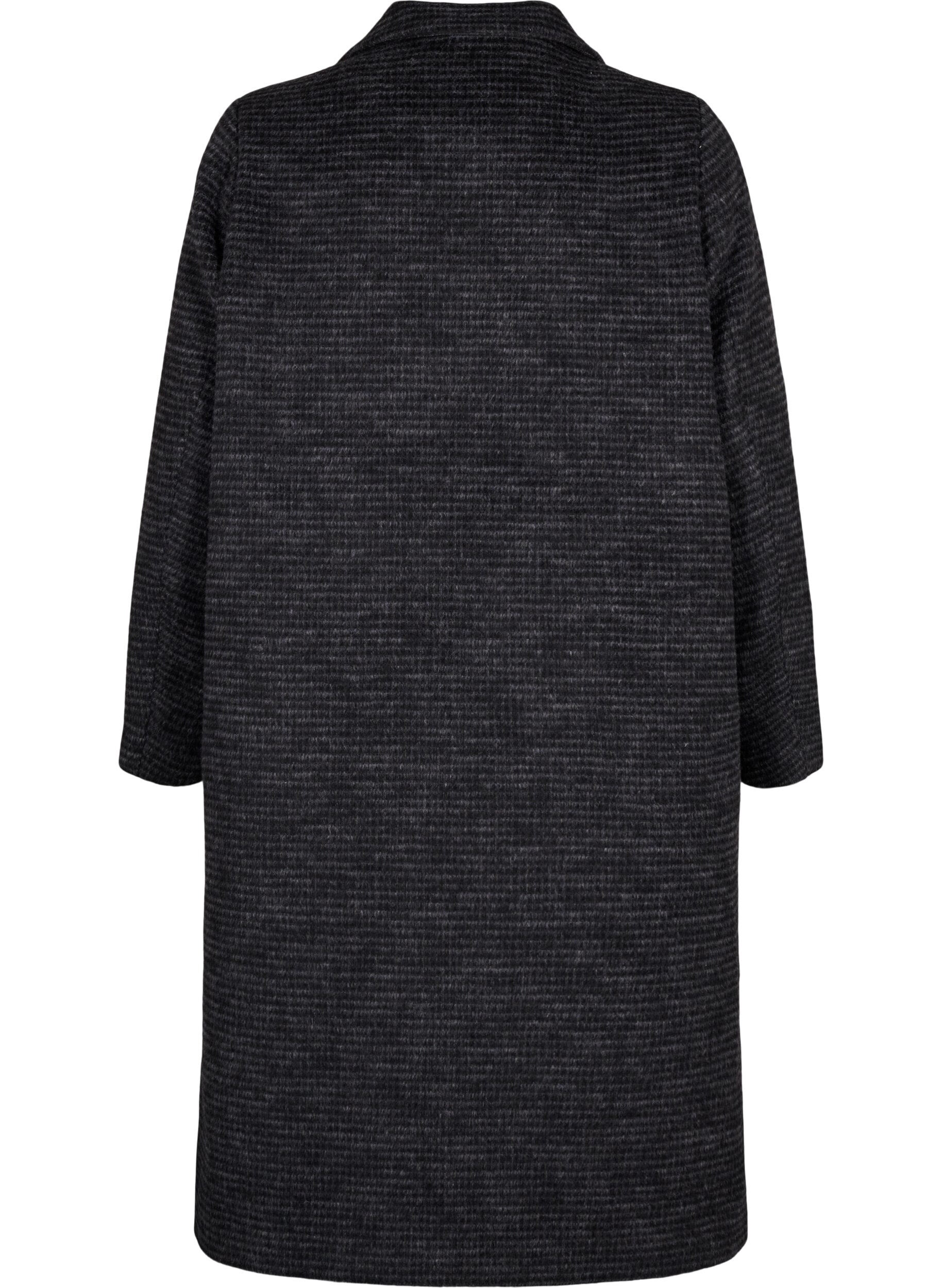 Zizzi Ternet uldfrakke med b&oslash;rstet tekstur, Black Comb, Packshot image number 1