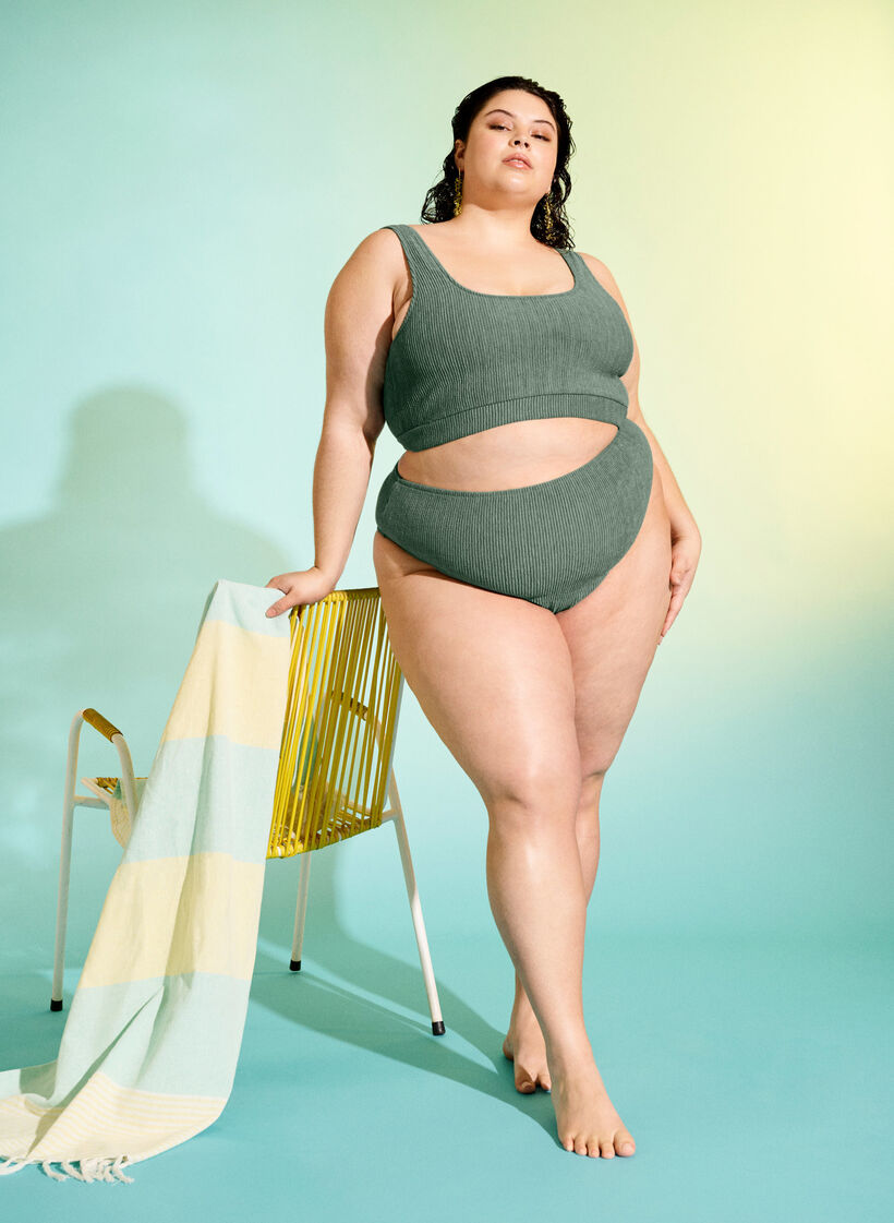 Bikini trusse med crepe struktur, Grøn, Image image number 0