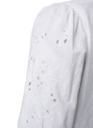 Skjortebluse med struktur og broderi anglaise, Bright White, Packshot image number 3