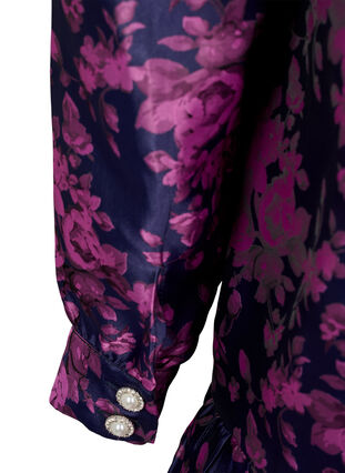 Kjole med flæsedetaljer og perleknapper, Dark Blue Pink, Packshot image number 3