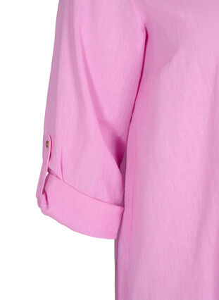 Stribet kjole i bomuld og hør, Begonia Pink, Packshot image number 3