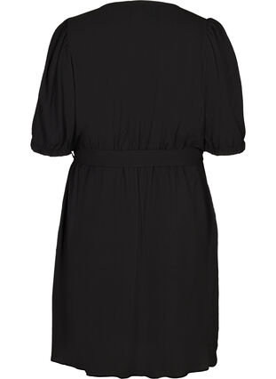 Kortærmet kjole med bælte, Black, Packshot image number 1