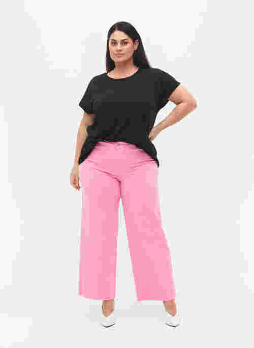 Flared jeans med høj talje, Pink, Model