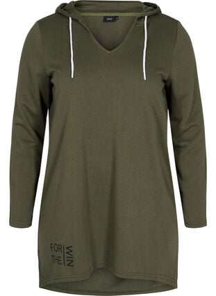 Lang sweatshirt med v-hals og hætte, Ivy Green, Packshot image number 0