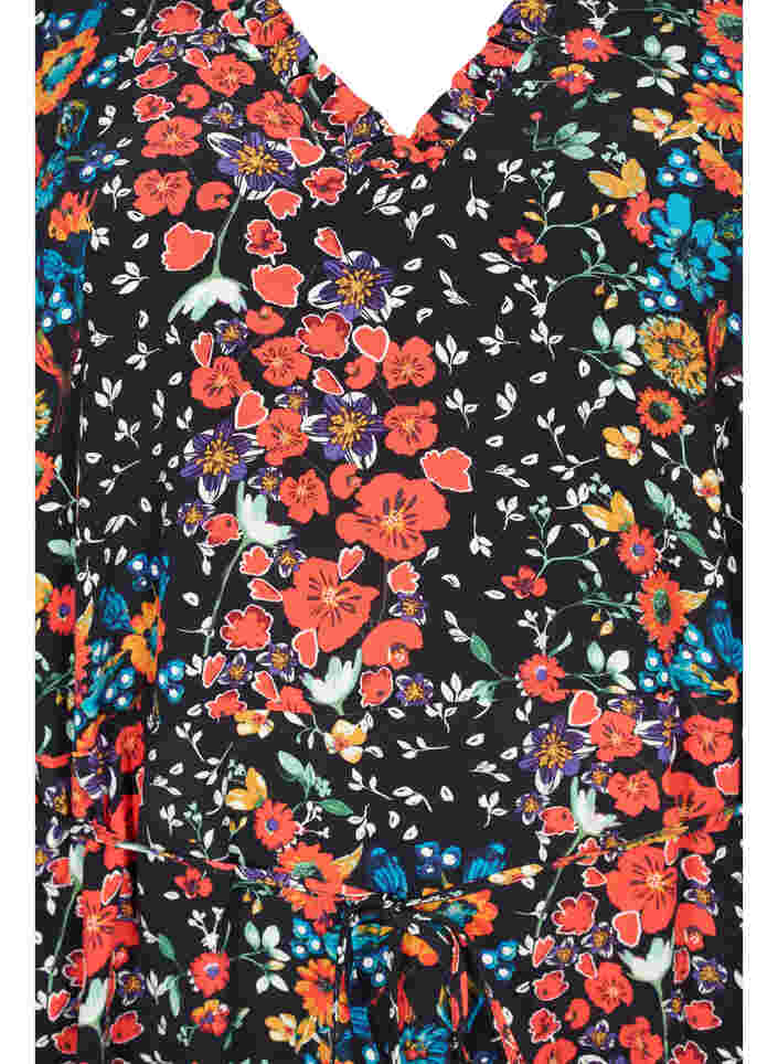 Blomstret kjole i viskosekvalitet, Black Flower, Packshot image number 2