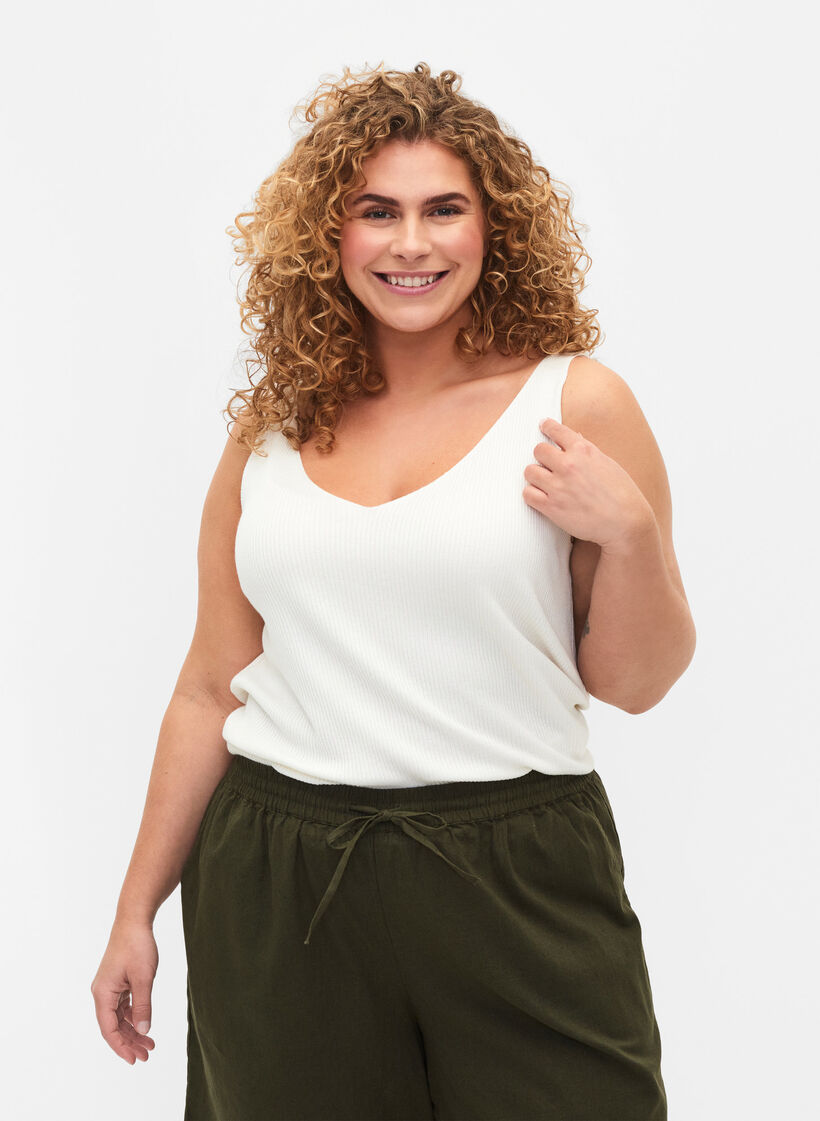Strikket top med v-udskæring, Cloud Dancer, Model image number 0