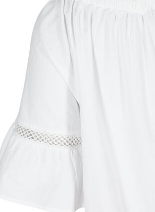 Bomuldskjole med blondebånd og korte ærmer, Bright White, Packshot image number 3