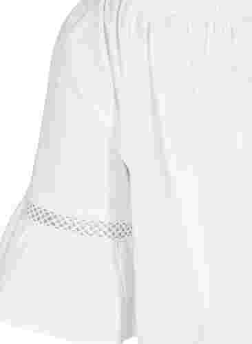Bomuldskjole med blondebånd og korte ærmer, Bright White, Packshot image number 3