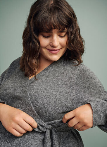 Meleret graviditets strikbluse med wrap , Medium Grey Melange, Image image number 0