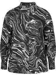 Langærmet viskoseskjorte med print, Black Swirl AOP
