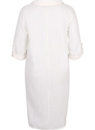 Stribet kjole i bomuld og hør, White, Packshot image number 1