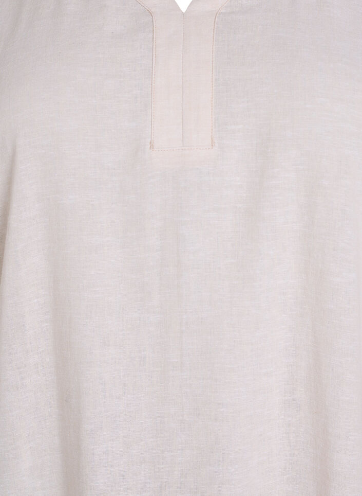 Midikjole i hør og viskose med korte ærmer, Beige, Packshot image number 2