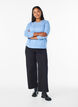 Strikbluse med rund hals, Bl&aring;, Model image number 1