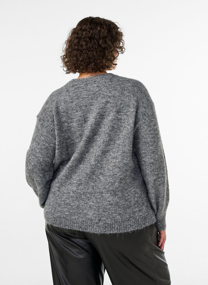 Strikbluse med blomsterapplikation, Gr&aring;, Model image number 2