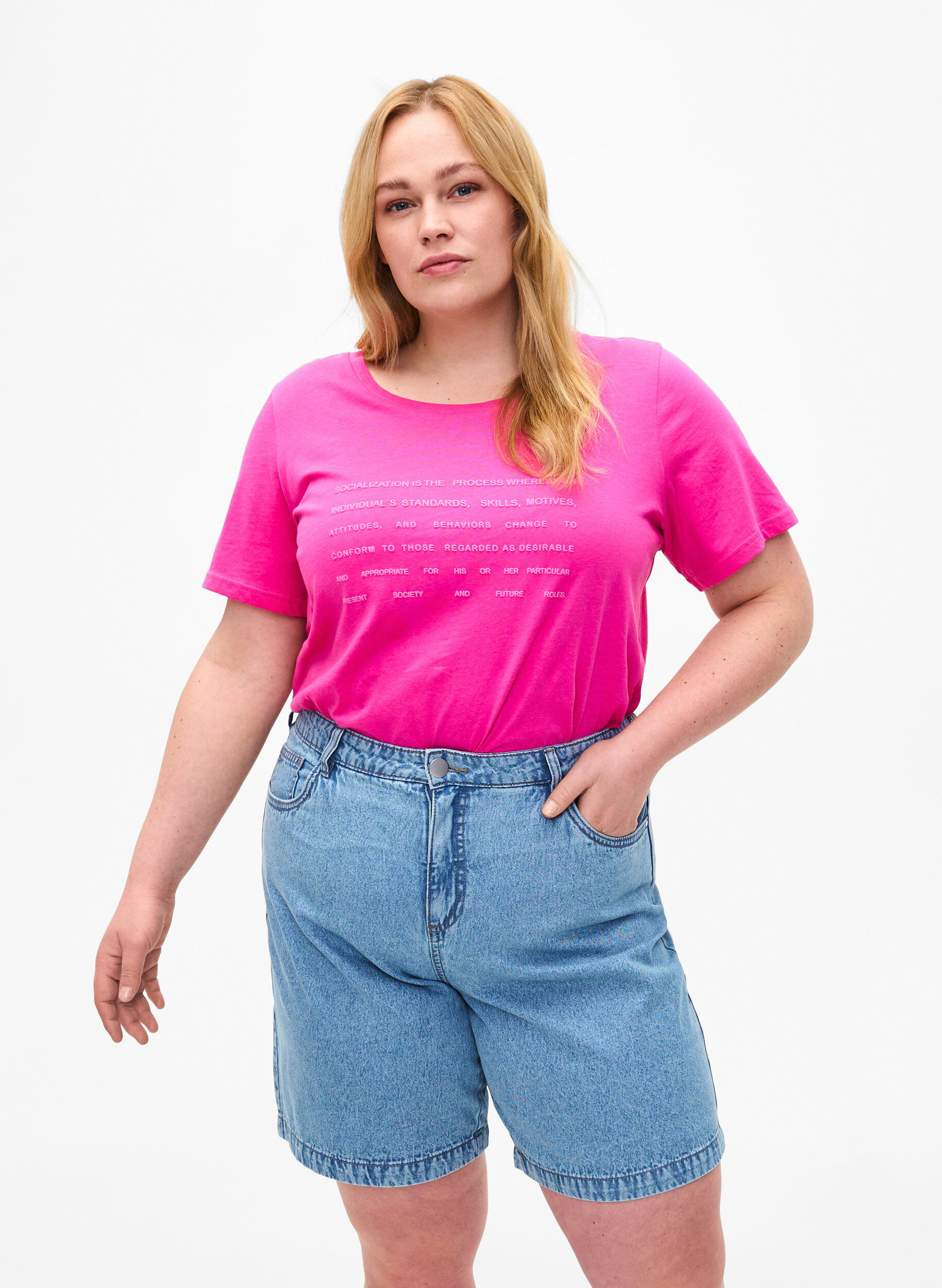 Zizzi Denim shorts med h&oslash;j talje, Light Blue Denim, Model image number 0