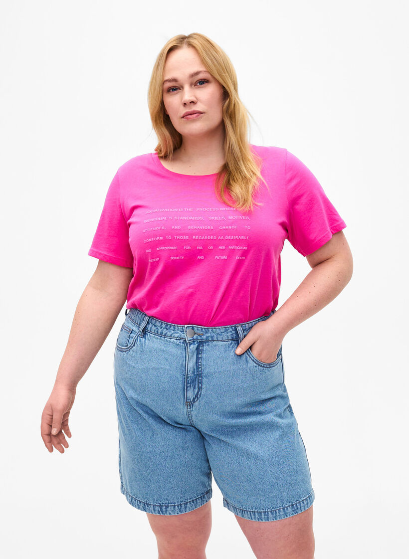 Denim shorts med høj talje, Light Blue Denim, Model image number 0