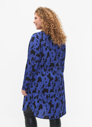 Printet kjole med snøre i taljen, Black Blue AOP, Model image number 1