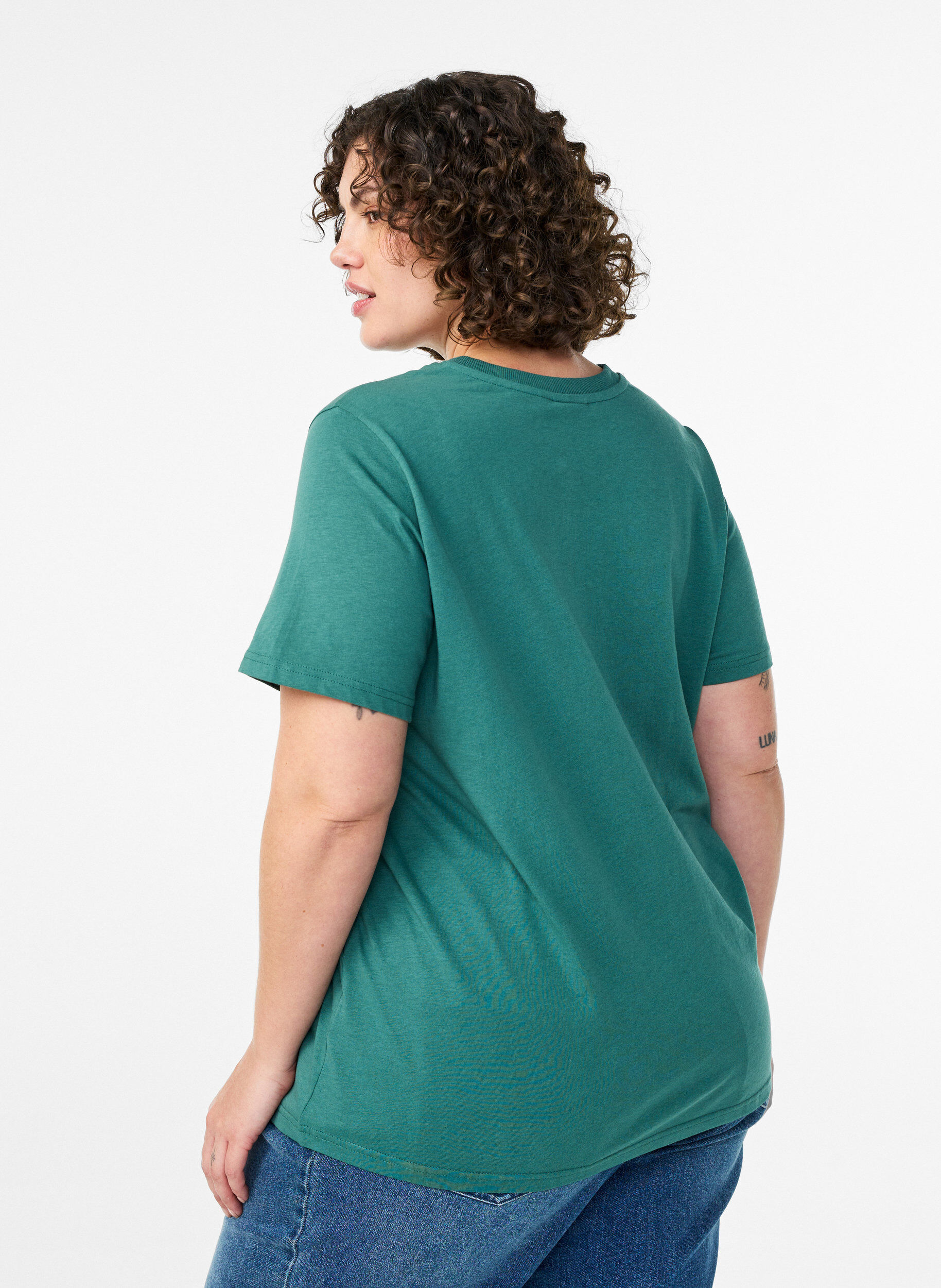 ZizziBasis t-shirt i bomuld med rund hals, Gr&oslash;n, Model image number 2