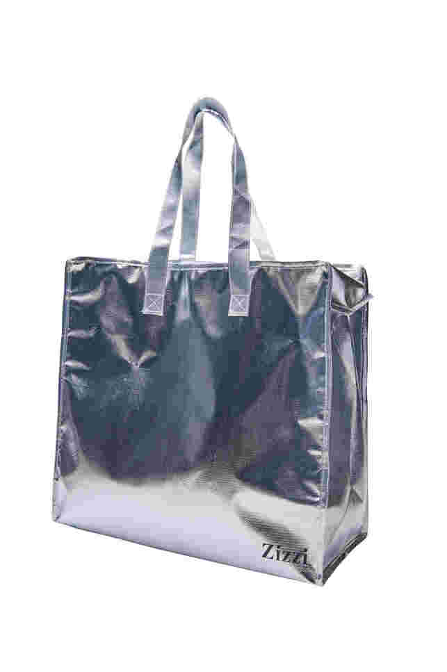 Shopping bag med lynlås, Silver, Packshot image number 1