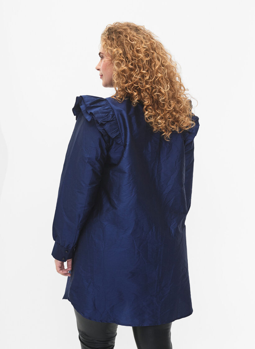 Ensfarvet skjorte med flæsedetalje, Titan, Model image number 1