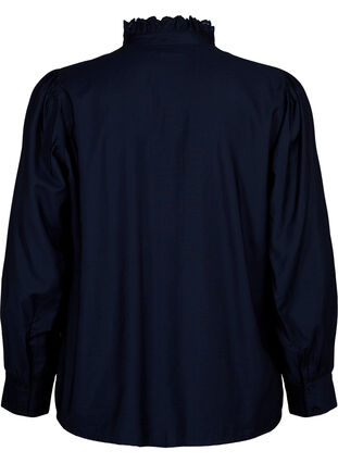 Skjortebluse i viskose med flæser, Sky Captain, Packshot image number 1