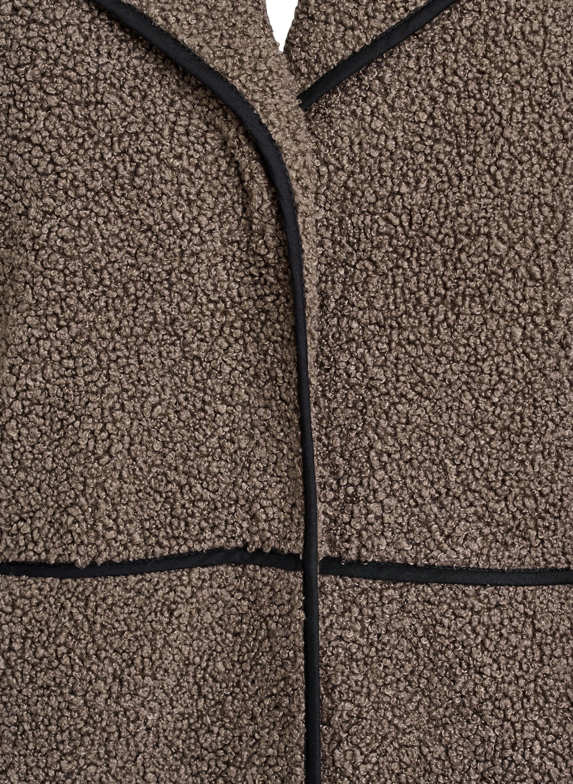 Zizzi Bl&oslash;d teddyjakke med kontrastdetaljer, Brun, Packshot image number 2