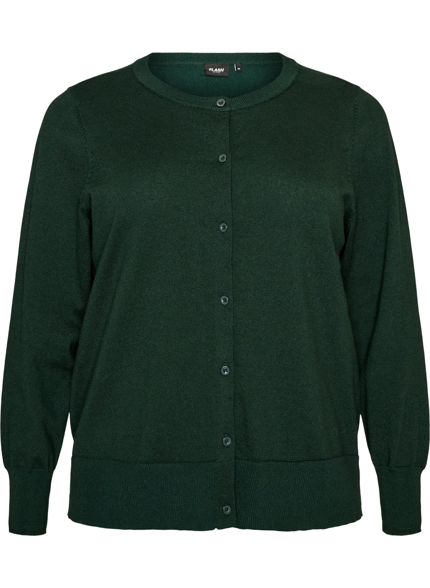 ZizziFinstrikket cardigan med rund hals, Gr&oslash;n, Packshot image number 0
