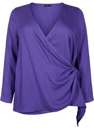 Langærmet bluse i viskose med wrap-look, Prism Violet