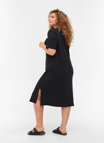 Kortærmet kjole i ribkvalitet , Black, Model image number 1