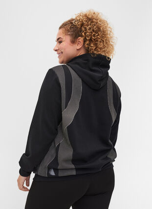 Sweatshirt med hætte og printdetaljer, Black, Model image number 1